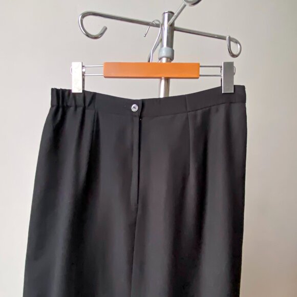 ❄️ 80s Vintage Black  Minimalist High-Waist Straight Slitted Wool Midi Skirt - Picture 2 of 7